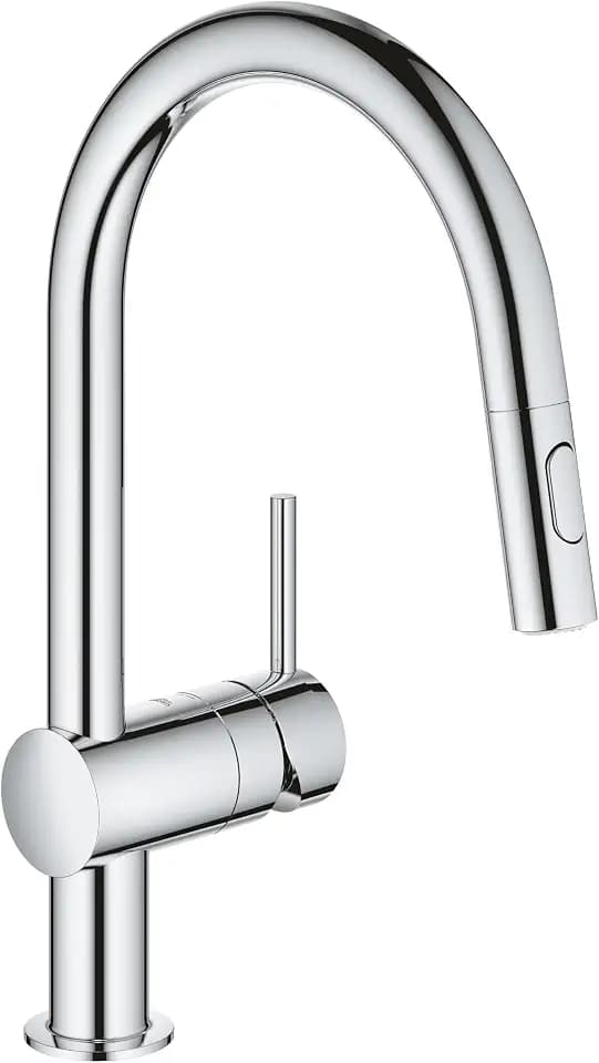 GROHE Minta, Küchenarmatur 2 Strahlarten (Wasserhahn Küche mit ausziehbarer Dualbrause, 360° schwenkbar, wassersparend dank variabler Mengenbegrenzung, einfache Montage am Spülbecken), chrom, 32321002
