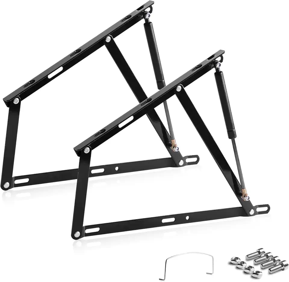 duehome Packung mit 2 Hydrauliken mit 1100 NW + Haltebogen, Set mit 2 Scharnieren für aufklappbare Boxen, schwarzes Finish