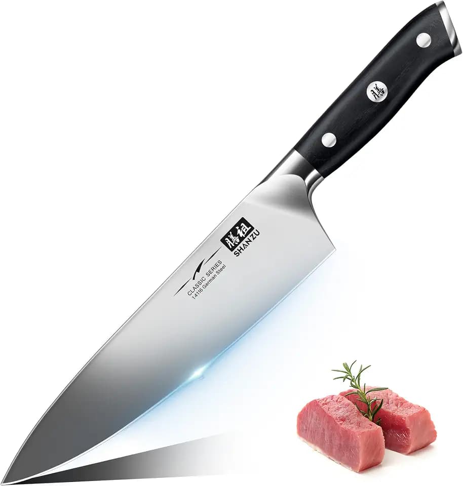 SHAN ZU Küchenmesser Kochmesser Profi Messer, Chefmesser 20cm Deutscher Edelstahl Extra Scharfe Messerklinge, Allzweckmesser Fleischmesser mit Ergonomischer Pakkaholzgriff