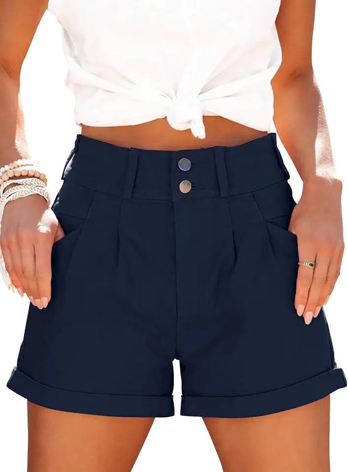 Womens Relaxed Fit Casual High Waist Pocketed Denim Shorts