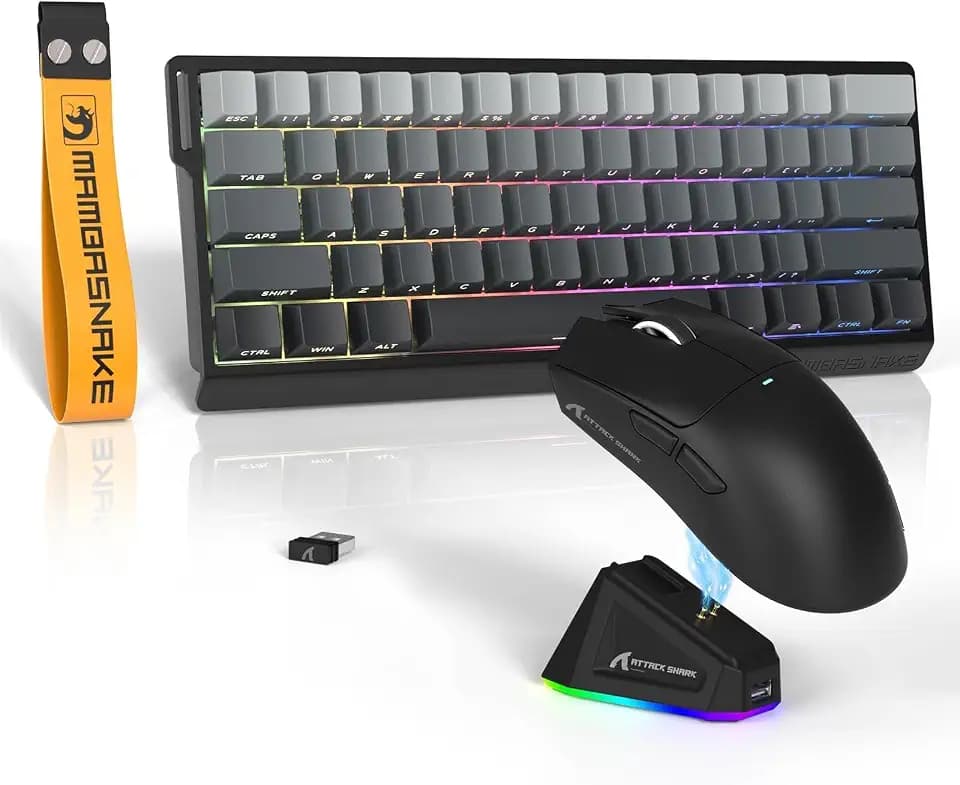 ATTACK SHARK x MAMBASNAKE X60HE Magnetische Tastatur mit X11 Gaming-Maus, kabelloses Tastatur- und Maus-Set, BT/2.4G/USB-C, Rapid Trigger, 8K Polling-Rate, PAW3311, 22K DPI, Ultraleichte Maus-Schwarz
