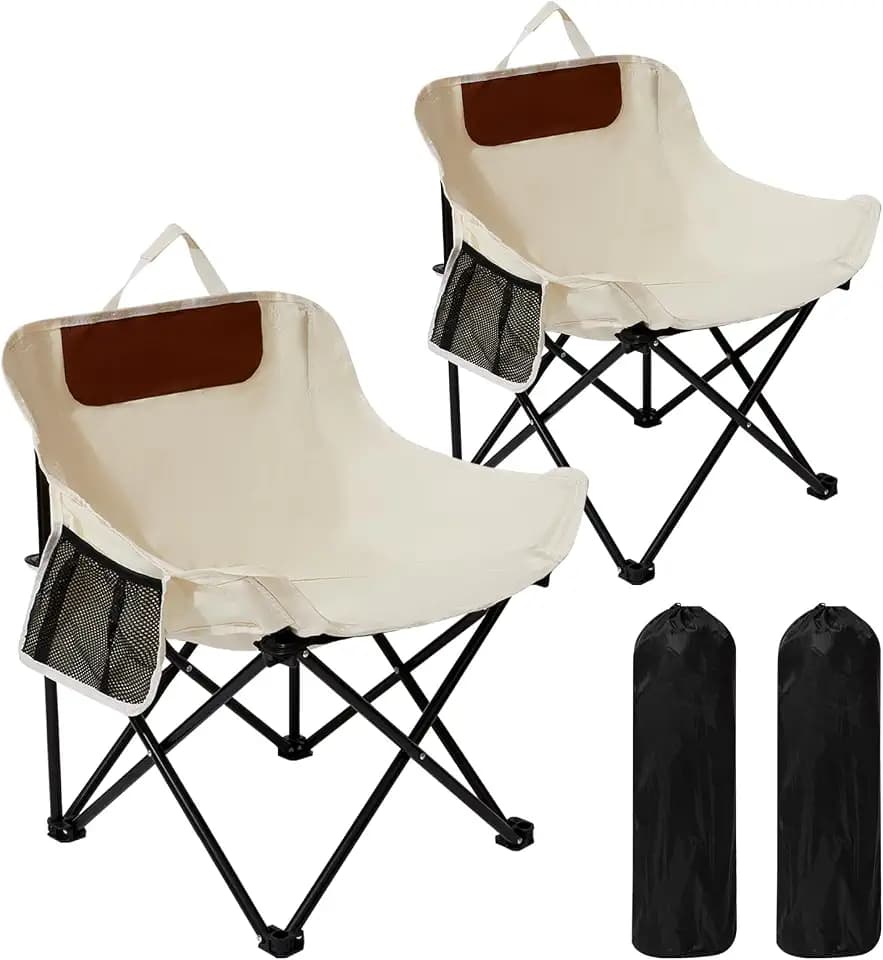 SHANQUAN 2 Pack Folding Camping Chair, Compact Camp Chair,Outdoor Lawn Portable Lightweight Backpacking Chair with Carrying Bag for Outdoor Camp,Travel,Beach,Picnic,Fishing, Hiking (Beige)