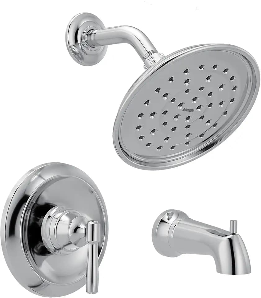 Moen Halle Chrome Tub and Shower Trim Kit with Rain Showerhead, Lever Handle, Tub Spout, and Posi‑Temp Valve Included, 82970C