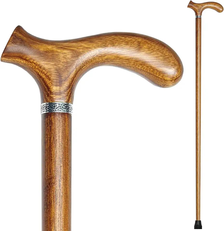 Wooden Walking Cane with 5 Height for Men and Women, Handmade Wood Cane with Comfort Grip Handle, Supportive Mobility Aid for Seniors, Fashionable & Classic Lightweight Stick