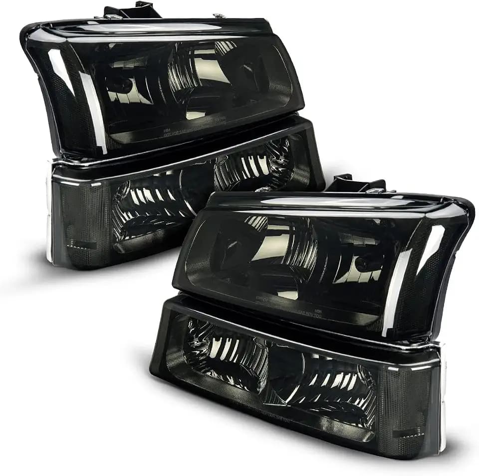 Torchbeam Headlight Assembly Replacement for Silverado/Avalanche 1500/2500/3500 (2003-2006) Chrome Housing Clear Reflector Smoke Lens