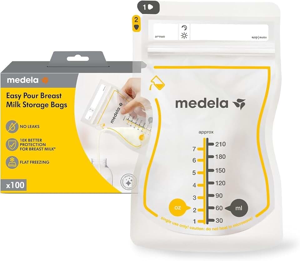 Medela Easy Pour Einweg-Muttermilchbeutel 210 ml – Auslaufsicheres Design mit Milchschutz – BPA-freie Aufbewahrungsbeutel – 50er Pack
