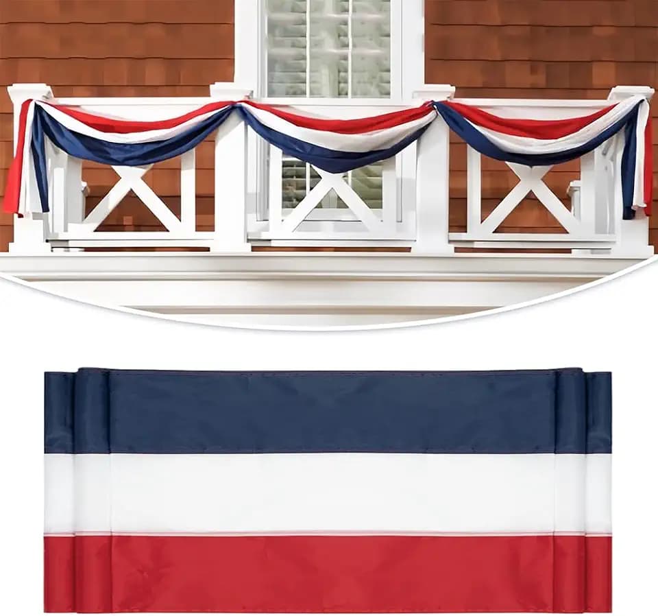 3x30Ft American Bunting Flag Patriotic Decor for Outside USA Celebration 250th Anniversary 4th of July Labor Day and Veterans Day Decorations American Red White Blue Stripe Bunting Banner