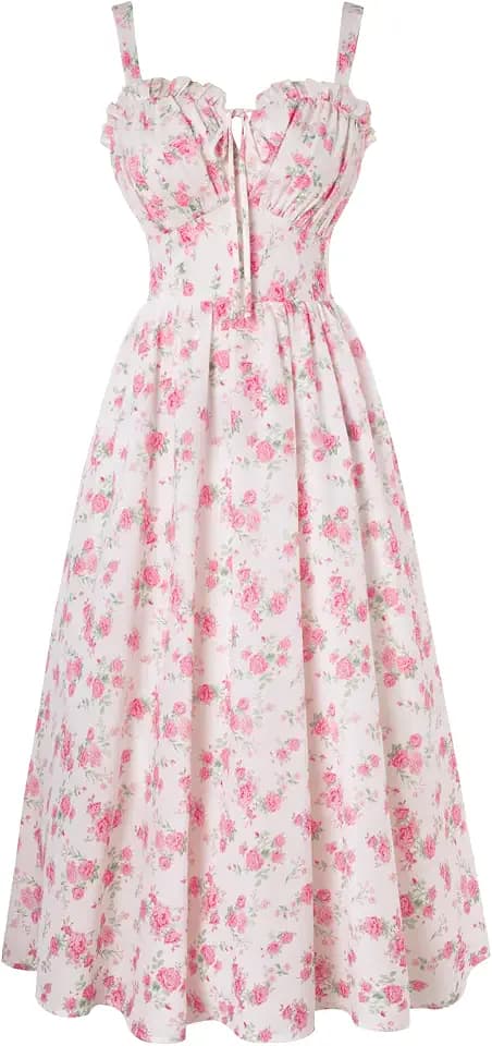 SCARLET DARKNESS Damen Sommerkleid Lang Ärmellos Blumendruck Chiffonkleid Spaghettiträger Strandkleid mit Taschen