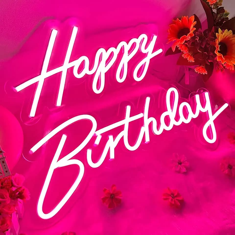 40"/23" Happy Birthday Neon Sign Large - Pink Happy Birthday Sign 12V - Happy Birthday Light Up Sign with Dimmable Switch - 2PCS Happy Birthday LED Sign for Backdrop, Party, Celebration, Decoration