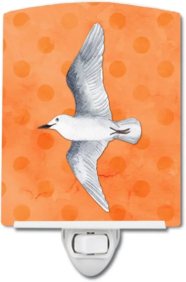 Caroline's Treasures BB8228CNL Sea Gull Orange Polkadot Ceramic Night Light, Orange Compact, UL-Certified, Ideal for Bedroom, Bathroom, Nursery, Hallway, Kitchen, 6x4x3, Multicolor