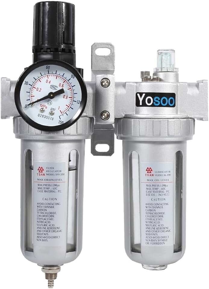 Druckluft Filterregler Schmierstoffgeber Wasser-/Ölabscheider - Manometer Druckluftregler aus Aluminiumlegierung 1/4" öler wasserabscheider