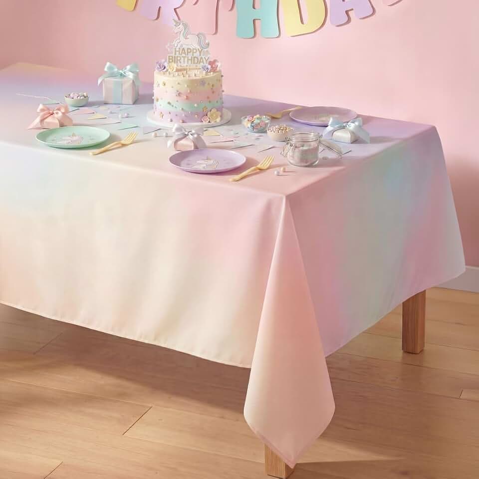 xo, Fetti Pastel Gradient Washable Tablecloth 9ft| Rainbow Party Decoration