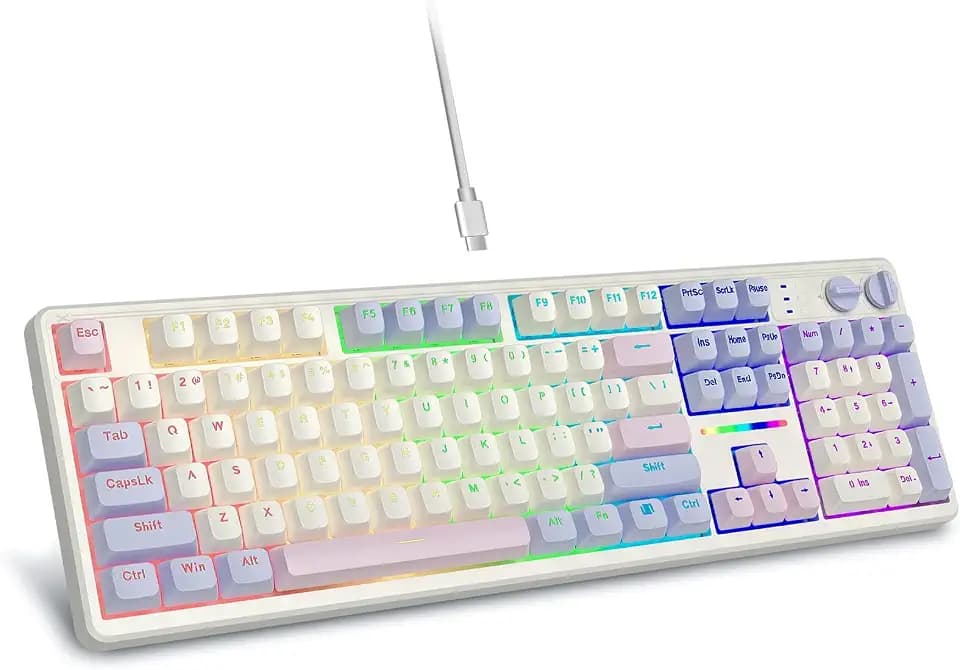 E-YOOSO Creamy Mechanical Gaming Keyboard Wired, Full Size, White Pink