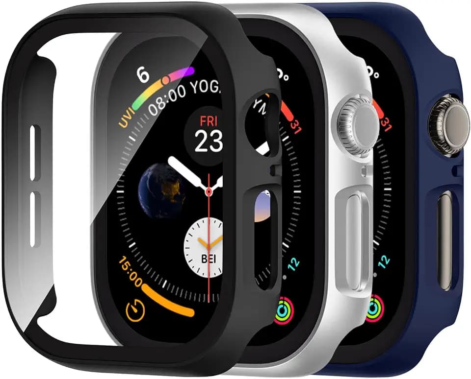 Adorve [3 Pack Tempered Glass Case for Apple Watch Screen Protector 45mm