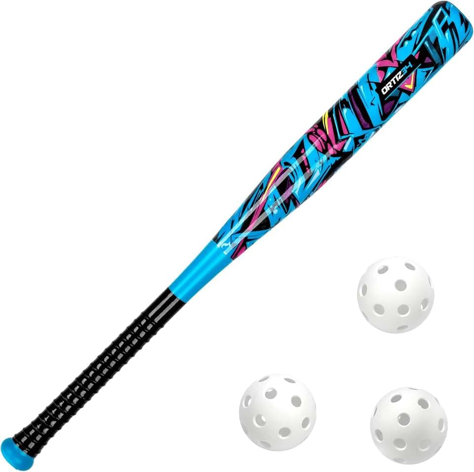 Ortiz34 Bat & Ball Set - Graffiti Plastic Bat & Ball Homerun Set- David Ortiz Backyard Baseball Set for Youth, Kids, Teenagers, Adults (Bat & Ball Set, Blue)