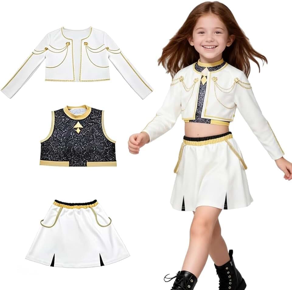 Kpop Kostüm Kinder, 3Pcs K P0p Cosplay Uniform Komplettes Set mit Shorts Weste Jacke, Mädchen Uniform Outfits Set, Uniform Outfits Set(130)