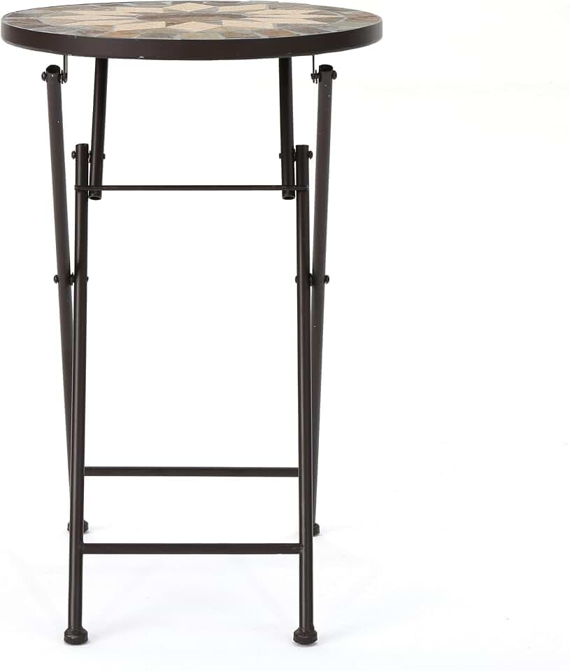 Christopher Knight Home Silvester Outdoor Stone Side Table with Iron Frame, Beige / Black