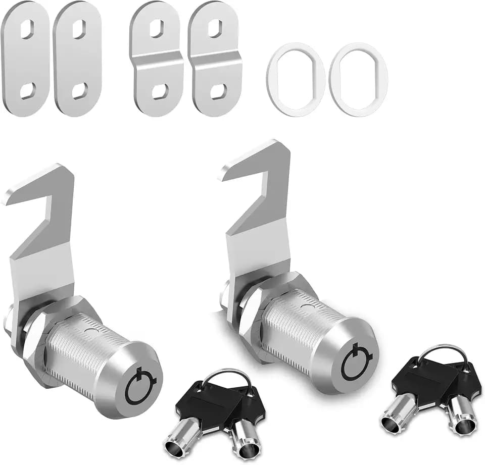 2 Pcs Toolbox Locks with Keys, Tubular Cam Lock 1-1/8" Keyed Alike, Hook Cam Tool Box Locks Secure Your Toolbox Mailbox Drawer RV Storage Door Cabinet Lock, Silver Zinc Alloy