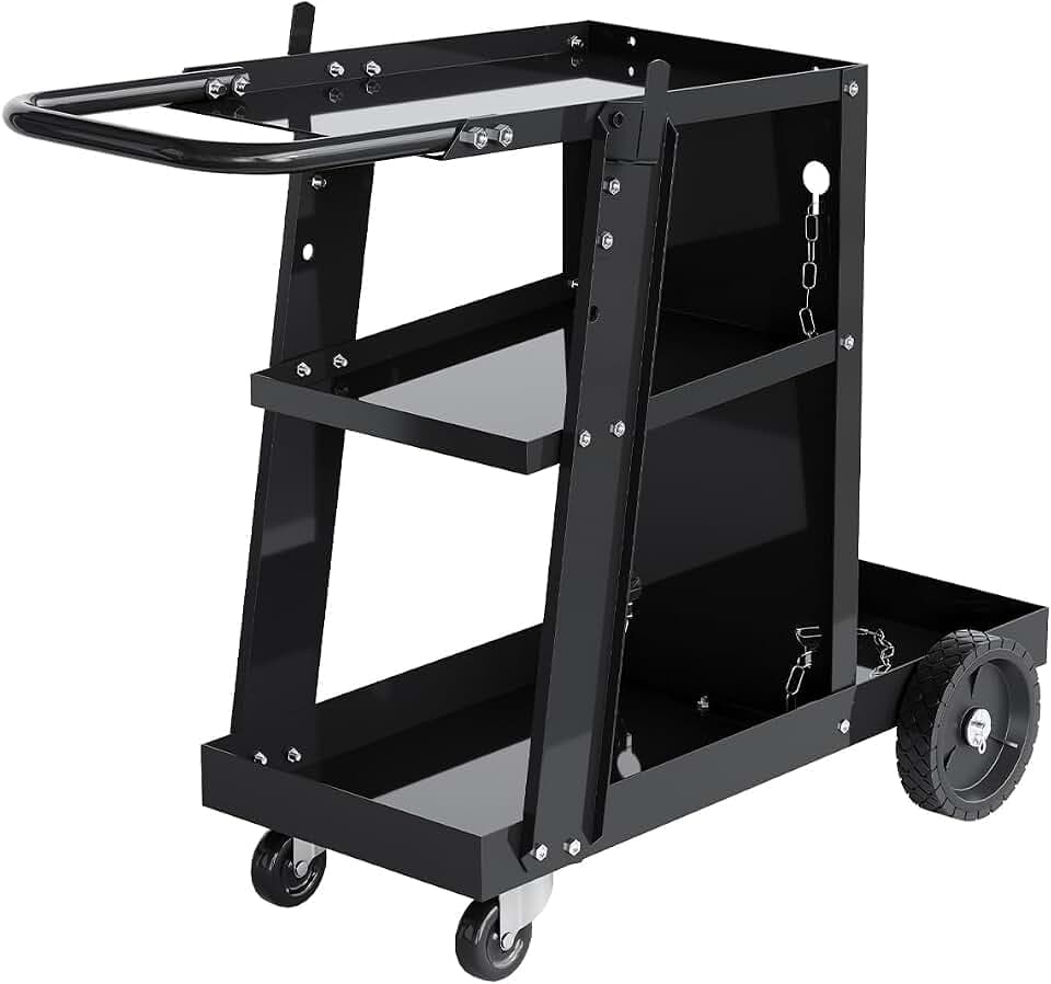 Garvee Welding Cart, 3-Tier Heavy Duty Welder Cart with 400 Lbs Load Capacity, Rolling Metal Utility Cart with 360° Swivel Wheels for TIG, TIG, MMA, Plasma Cutter Welding Machine
