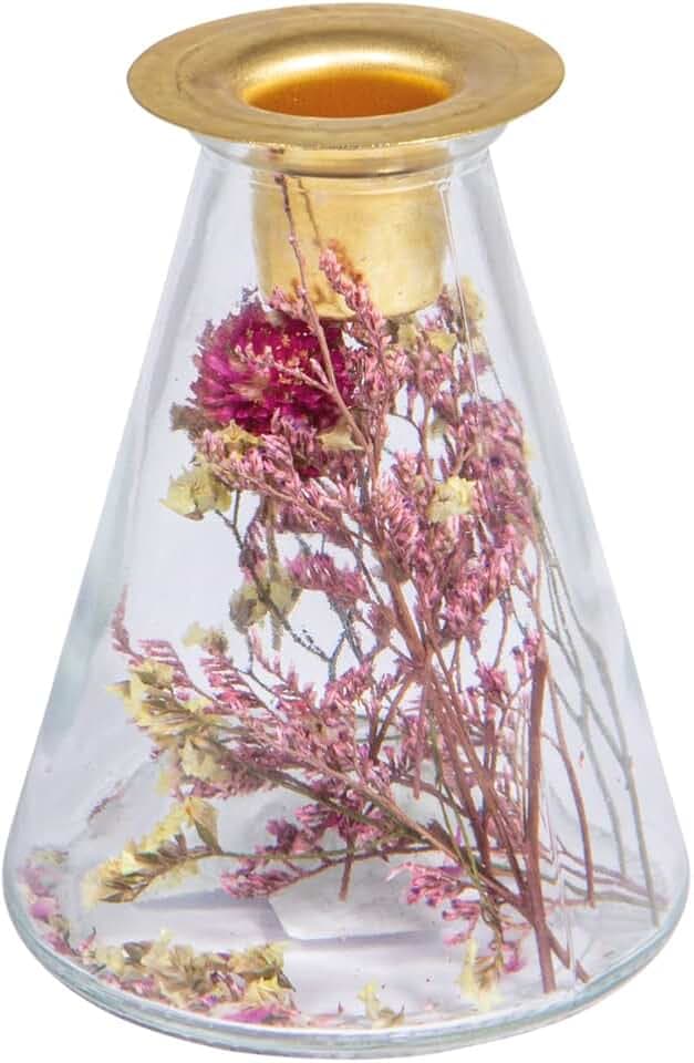 Rayher Glasvase mit Trockenblumen + Kerzenhalter, 12,5 cm hoch, 8 cm ø, konisch, für Stabkerze, Trockenblumen im Glas mit Kerzenhalter, 46697000