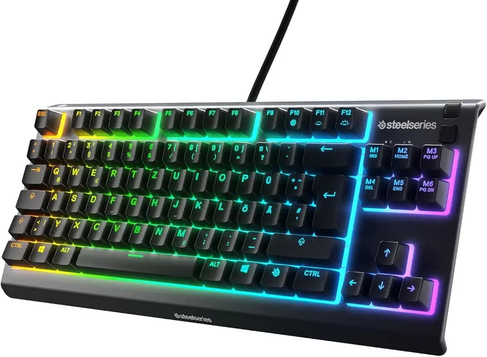 SteelSeries Apex 3 TKL Gaming Tastatur – RGB - Kompakter Tenkeyless-Formfaktor – 8-Zonen-RGB-Beleuchtung – Wasser- und Staubresistenz – Flüsterleise Gaming-Switches - DE Layout QWERTZ - Schwarz