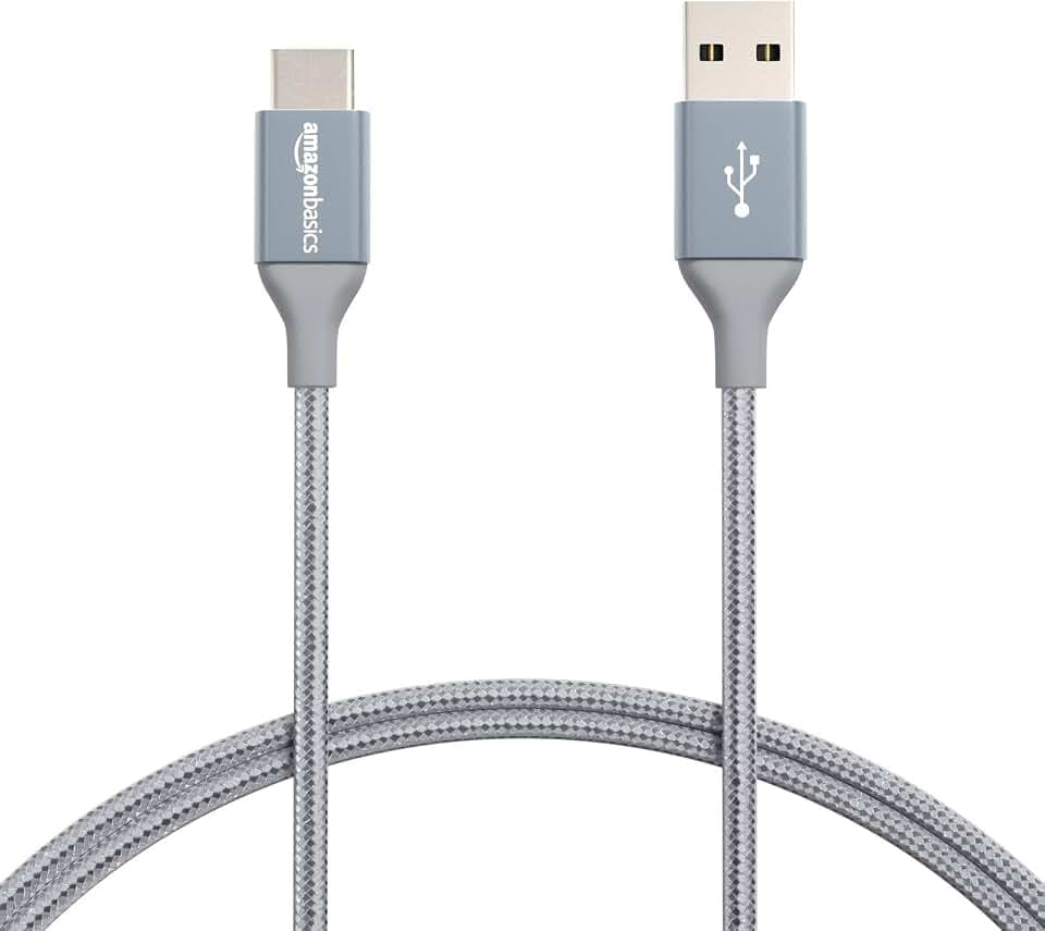 Amazon Basics Schnellladekabel, USB-C auf USB-A-2.0, mit Nylongeflecht umwickelt, 480 MBit/s, USB-IF-zertifiziert, für Apple iPhone 16/15, iPad, Samsung Galaxy, Tablets, Laptops, 0.9 m, Dunkelgrau