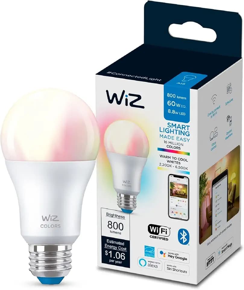 WiZ LED Smart Light Bulbs, Sunset to Sunrise Automation + Motion Detection + Control with Voice or App, Full Color A19 60W 800LM E26 Indoor, Matter Compatible - 1 Pack