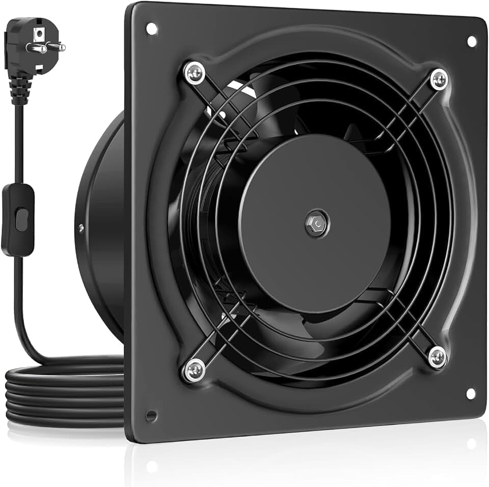 HG Power Abluftventilator 150mm - Badlüfter Leiser mit Rücklaufklappe, Geschwindigkeitsregler, Stecker, Industrieller Wandventilator für Küche Badezimmer Garage Untergeschoss, B-Schwarz