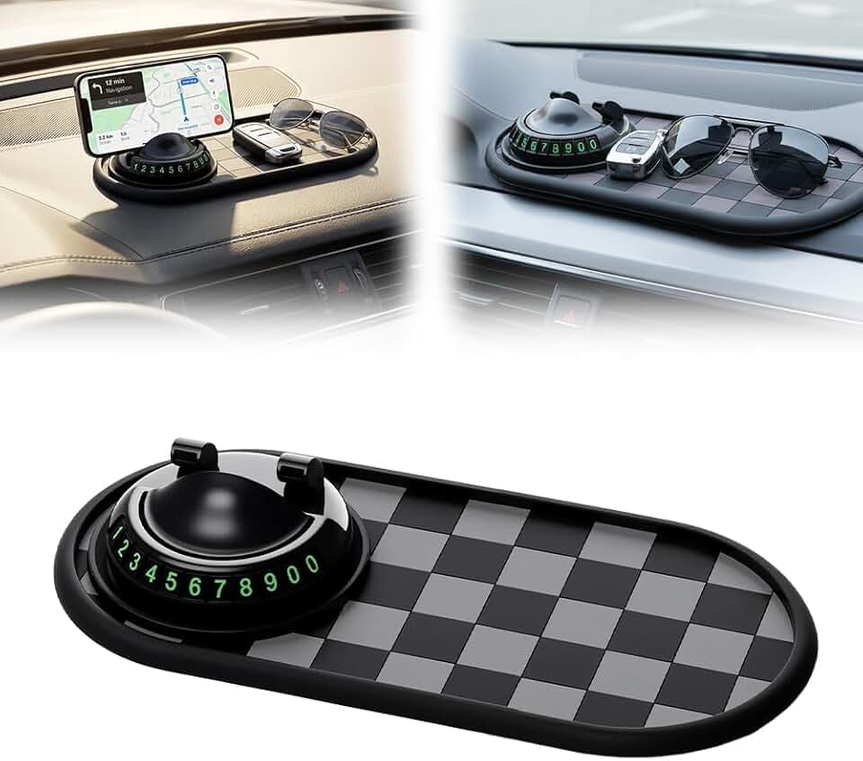 Mobile Phone Bracket Anti-Slip Mat, 2026 New Car Dashboard Organizer, Multifunctional Universal Fit Car Mat for Office, Temporary Parking Number for Drivers (Style C)