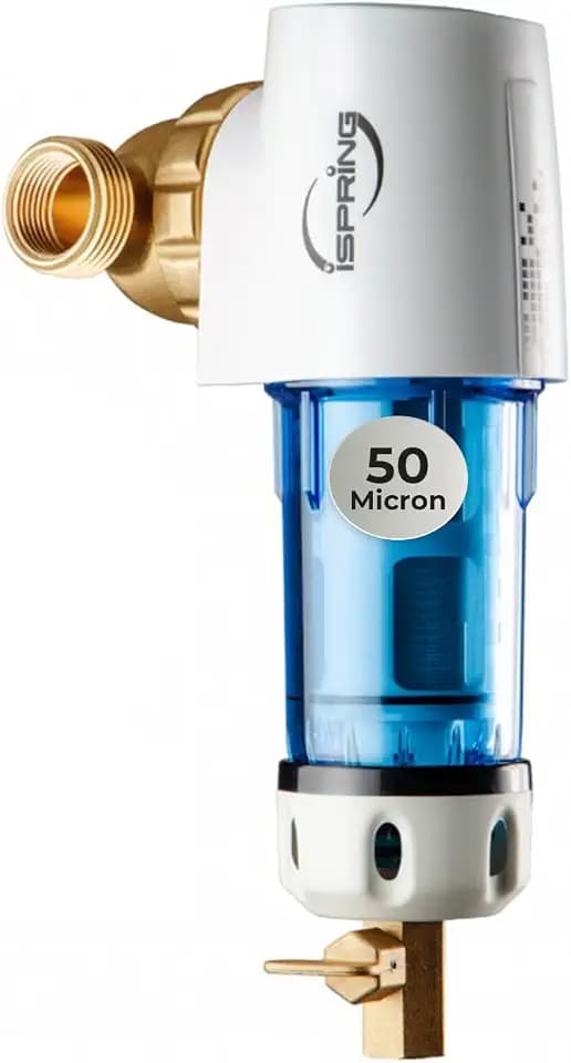 iSpring WSP50GRE Rückspülfilter Wasserfilter Filter, Wiederverwendbarer Spin-Down-Sedimentwasserfilter, Vorfilter für Brunnenwasserschlauch, 50 Mikron