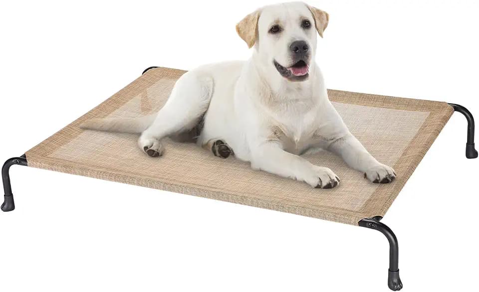 Veehoo Outdoor Elevated Dog Bed, Cooling Raised Dog Cots Beds with No-slip Feet, Durable Pet Bed for Large Medium Dogs, Washable & Chew Proof Mesh Fabric Cots for Indoor Outdoor, X-Large, Beige Coffee