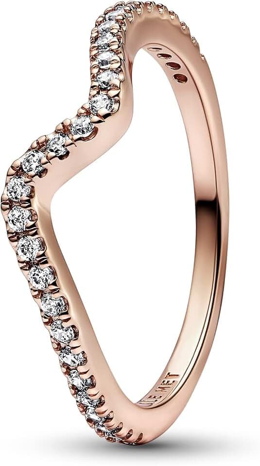Pandora Timeless Ring Welle, 14-karätig Roségold-vergoldet, mit klarem Cubic Zirkonia