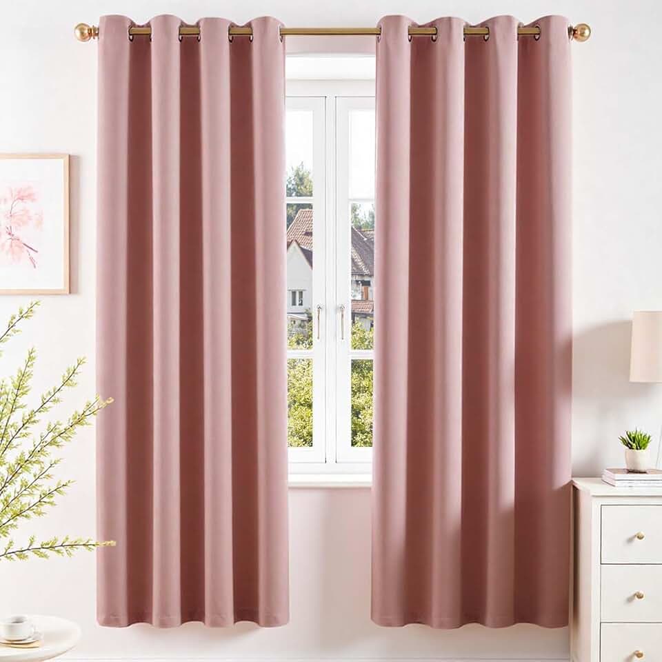 Vangao Vorhang Blickdicht mit Ösen Wohnzimmer H200 x B140 cm 2er Set, Rosa