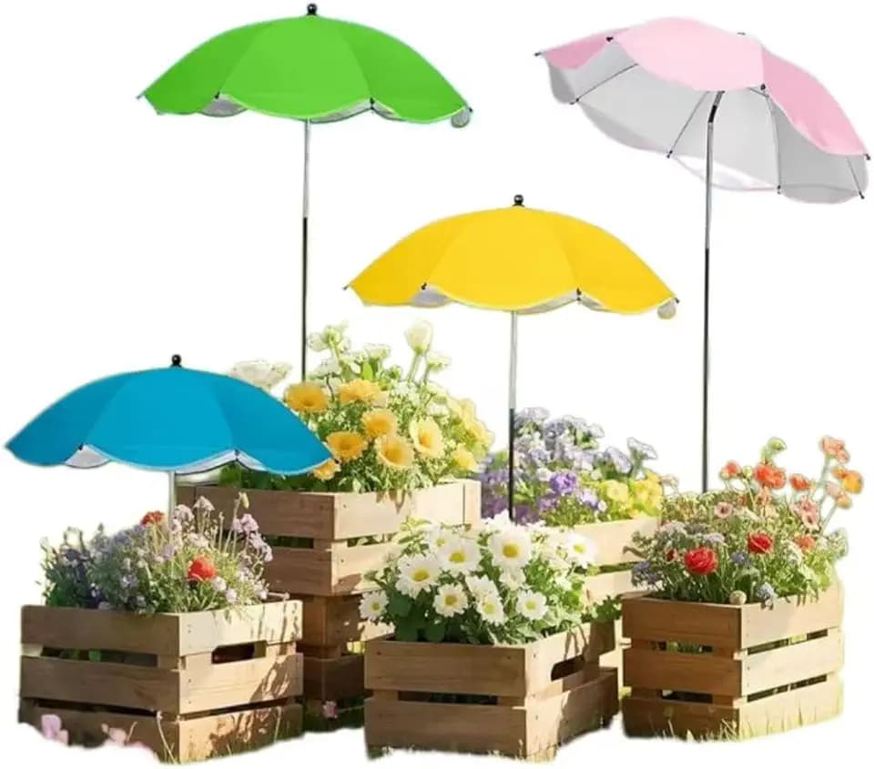 4 Pack Plant Umbrellas for Outdoor Plants, Larger Garden Umbrella Sun Shade for Garden Beds Potted Plants-Upgraded 43.3" Higher Adjustable Angle Plant Shade Cover Umbrellas for Plant Flower
