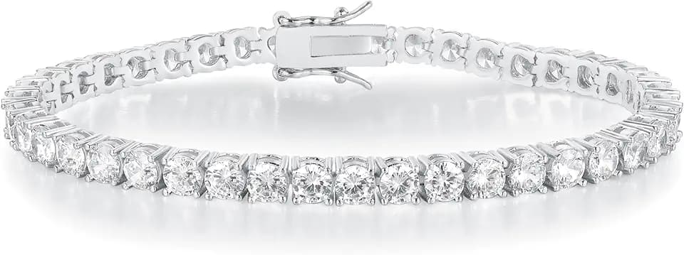 Gemsme Tennis Bracelet for Women Men, White/Yellow Gold Plated 5mm Round Cubic Zirconia Classic Tennis Bracelet(6-8inch)