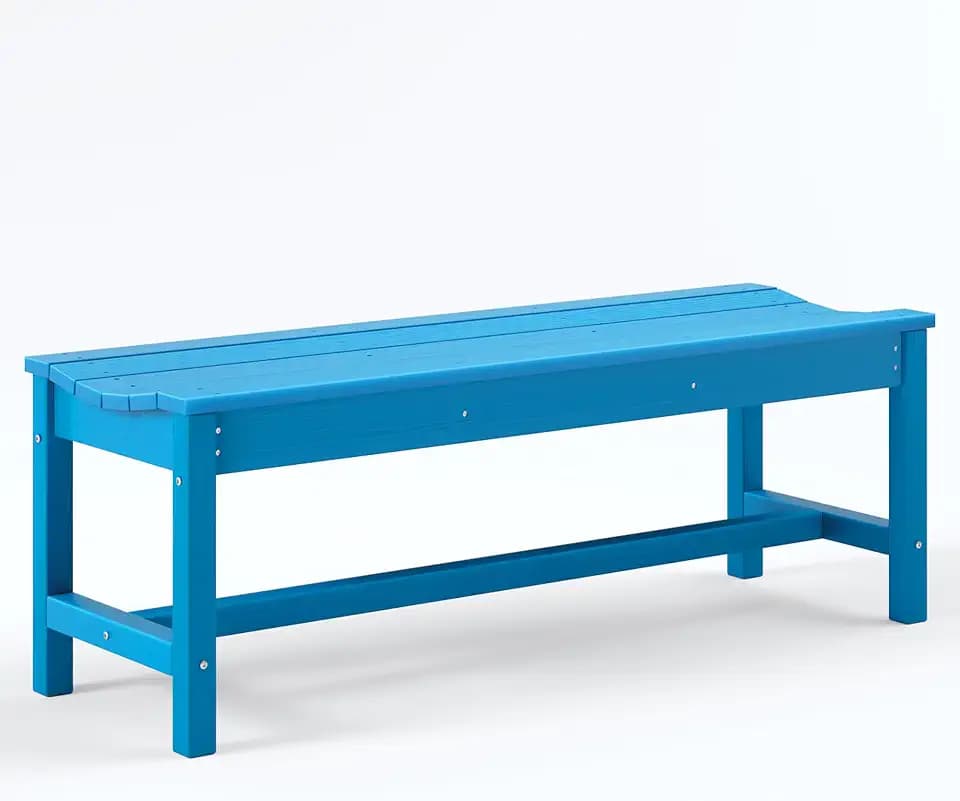 Outdoor Bench with Curved Seating, HDPE 2-Person Backless Bench Holds up to 800lbs, Weatherproof Garden Bench for Porch, Patio, Park, Entryway（Blue）