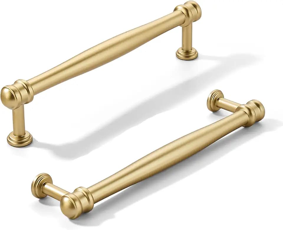 khtumeware 2 Pack 6inch(152mm) Hole Center Brushed Gold Cabinet pulls Matte Gold Solid Heavy-Duty Tradition Kitchen Cabinet Handle Cabinet Hardware for Dressing Table Bathroom Pull