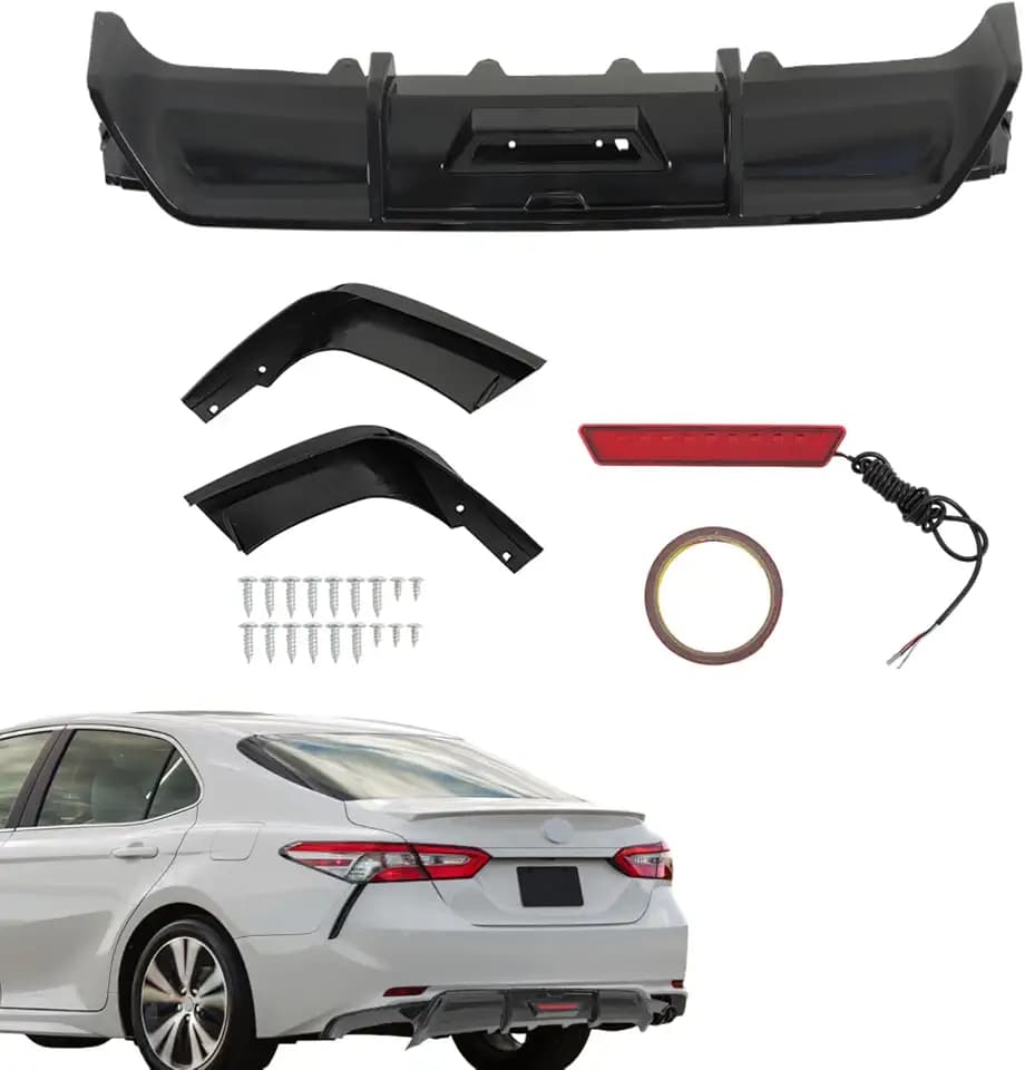 labwork Glossy Black Rear Bumper Lip Spoiler Lower Diffuser with Light Replacement for Camry SE XSE 2018-2023