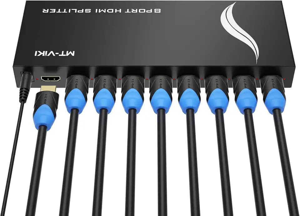 MT-ViKI HDMI Splitter 1 in 8 Out, Powered 8 Port HDMI Signal Duplicator Supports 4K@30Hz, Long Distance Transmission for Conference Room, Church,Classroom, Retail Display