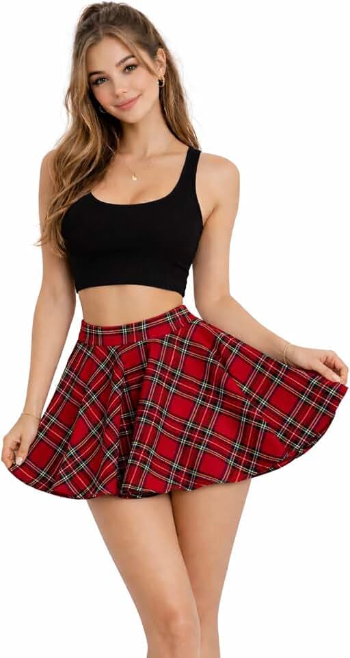 Skater-Minirock für Mädchen, Kinder, Damen, ausgestellt, hohe Taille, Stretch, Schulrock, garantiert, Tanz, Freizeit, Fitnessstudio, Minirock
