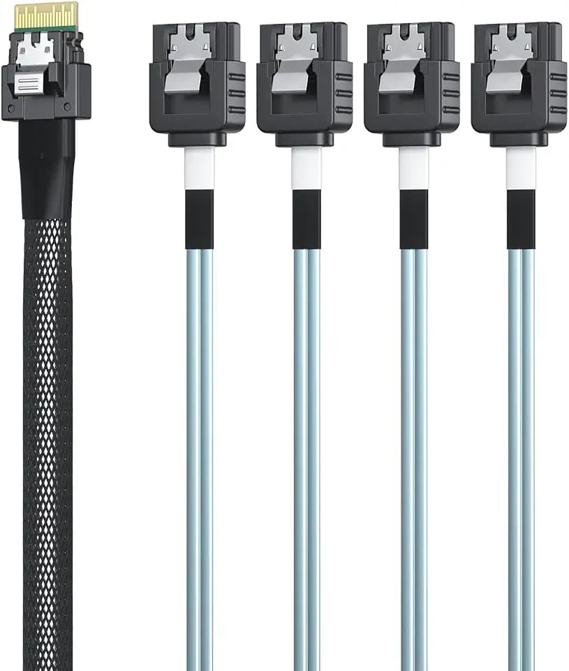 10Gtek SlimSAS 4i to 4xSATA, SFF-8654 Host/RAID to SATA Target HD, Suitable for Servers, Hard Drives, Computers, and Hosts, 0.5m(1.6ft)