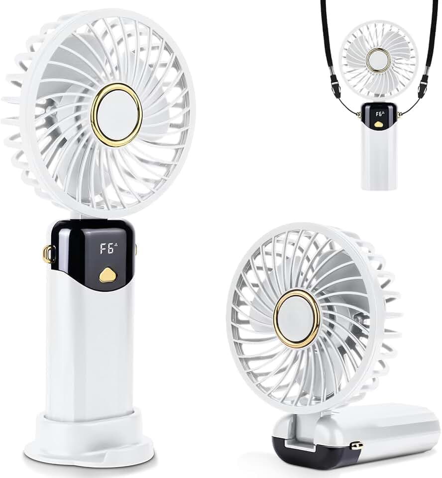 AUAUY Handventilator 6 Geschwindigkeiten Digitalanzeige, Zusammenklappbarer