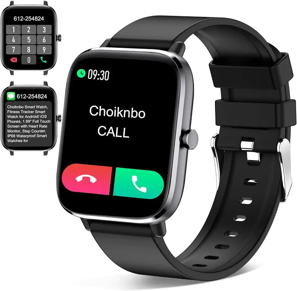 Choiknbo Smart Watch, Smart Fitness Tracker Watches Android iOS Phones Compatible, IP67 Waterproof with Bluetooth Answer/Make Call/Text Message/Sleep/Heart Rate/Blood Oxygen Smartwatch for Men Women