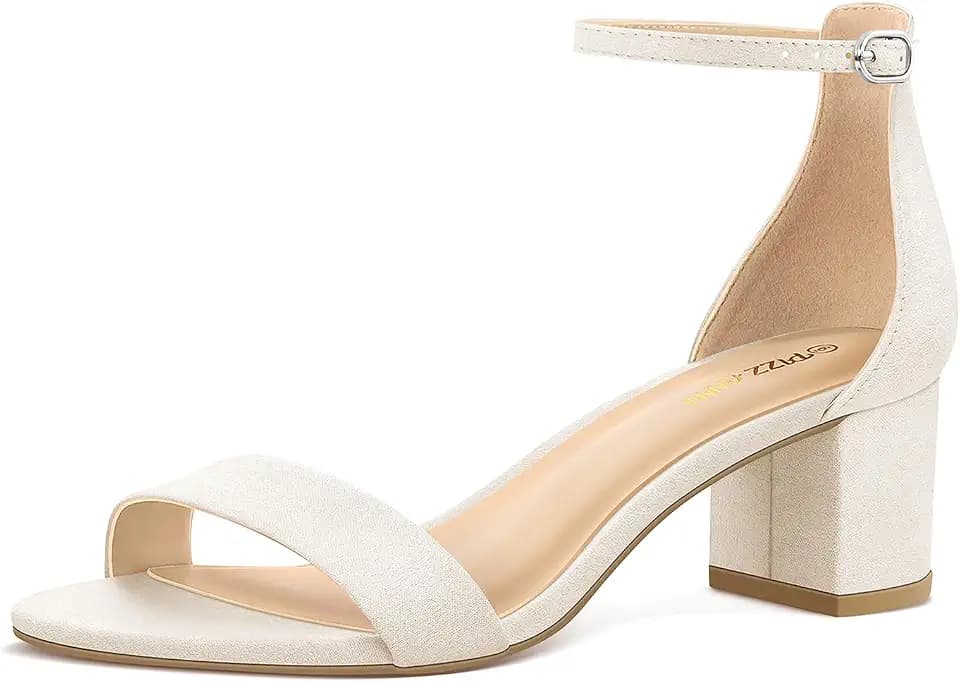 PIZZ ANNU Women's Low Block Chunky Heels Sandals Comfortable Open Toe Ankle Strap Party Dress Pump Shoes Strappy Buckle Heeled Sandal with 2 Inches Tall Thick Heel Design