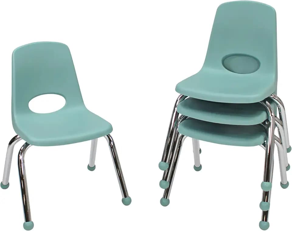 FDP 12" School Stack Chair with Ball Glides, Seafoam, 4-Pack, 10378-SF
