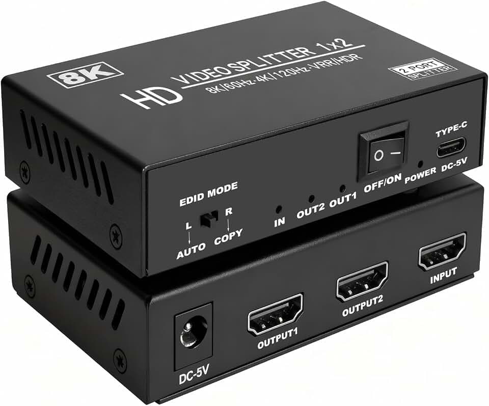 8K hdmi Splitter 1 in 2 Out 4K@120Hz hdmi 2.1 Splitter1x2DownScaler