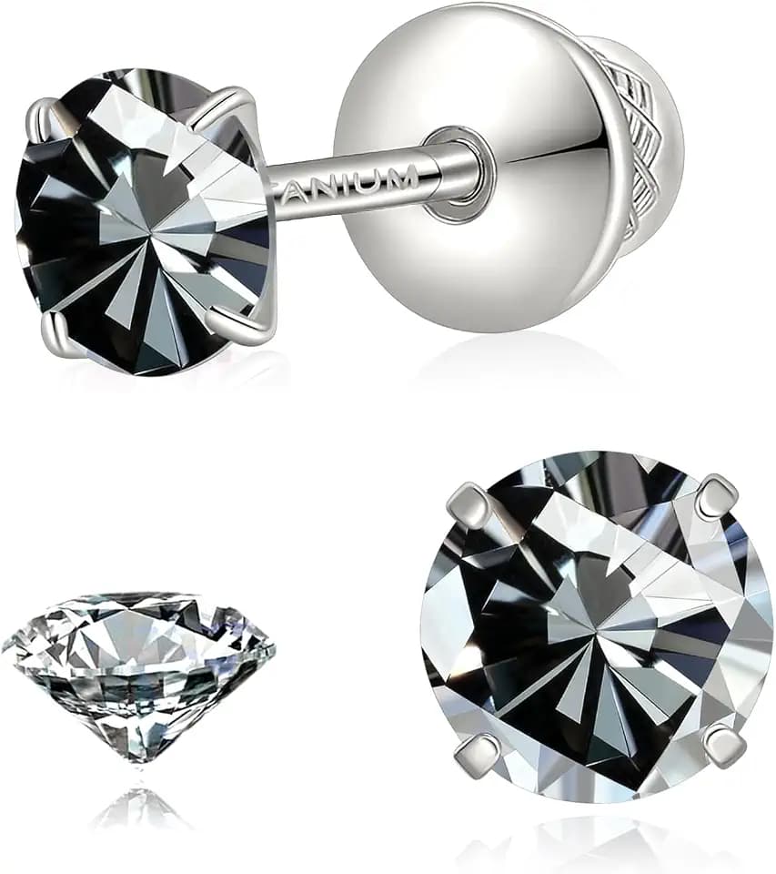 Moissanite Stud Earrings Screw Back Hypoallergenic Jewelry for Women Men