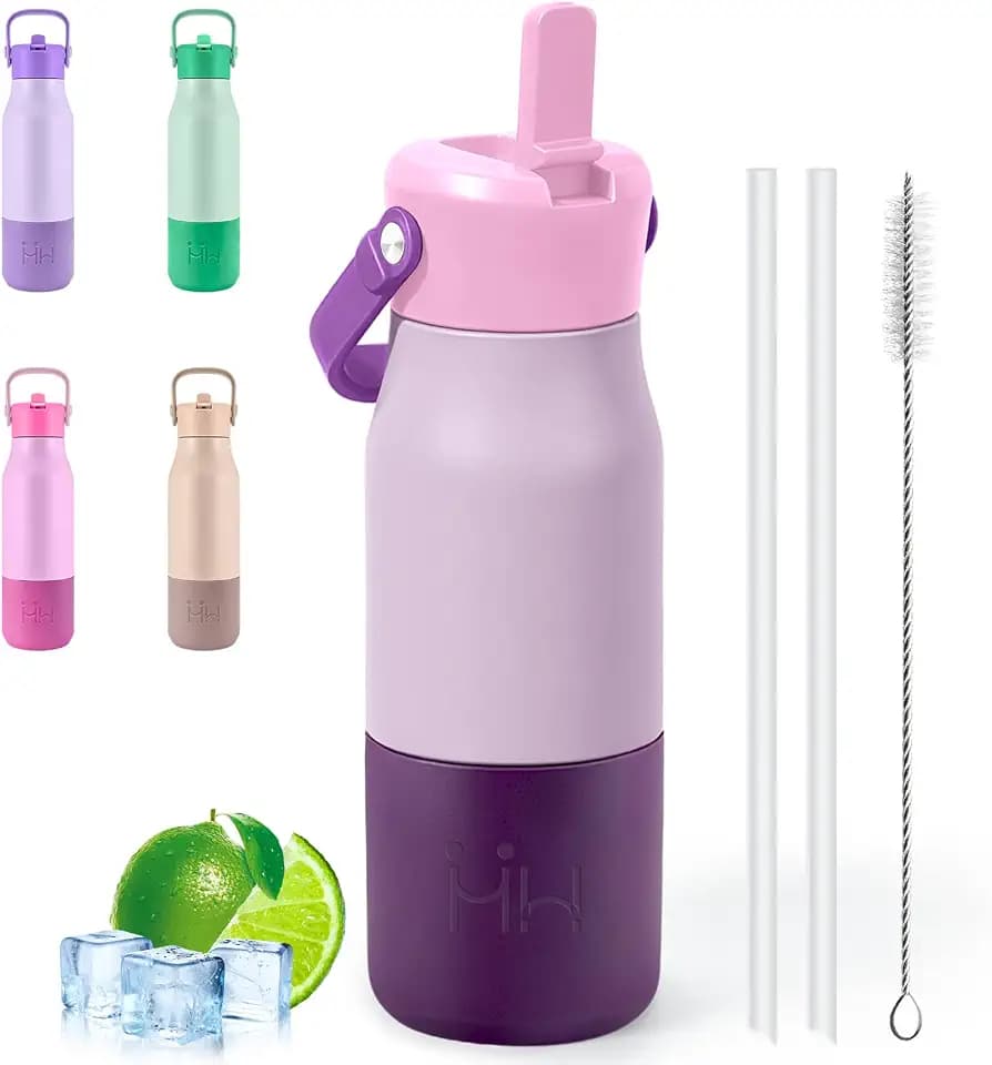 Grsta Trinkflasche Edelstahl- 900ml- Trinkflasche mit Strohhalm, für Schule