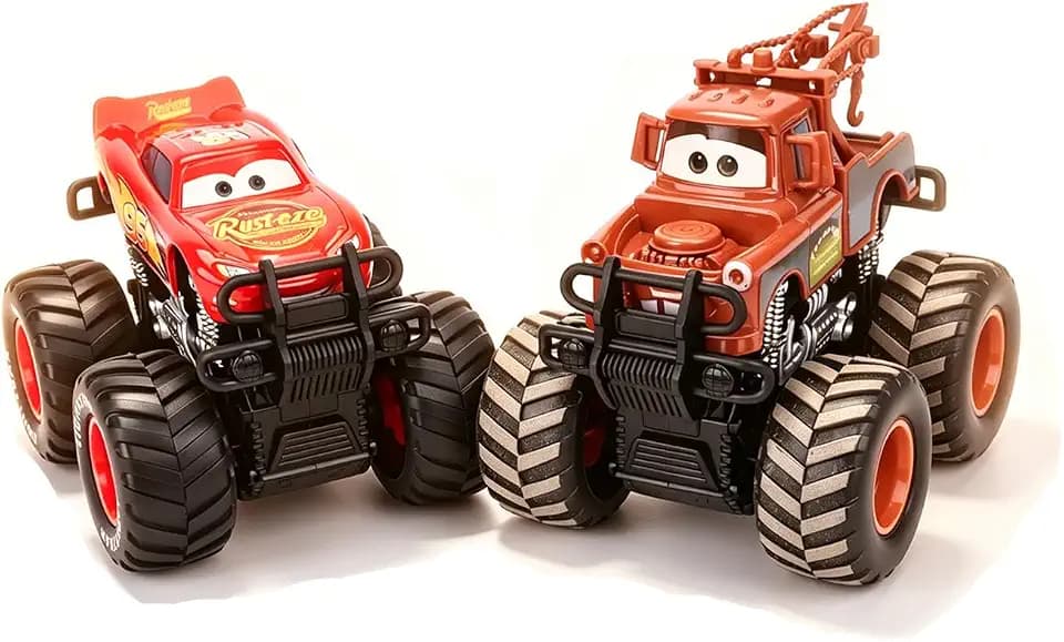 1:45 Metal Die-Casting Big Wheel McQueen Car Toys, Friction Powered Toy Vehicles for Kids Ages 3+, 2 Pack (Red+Brown)