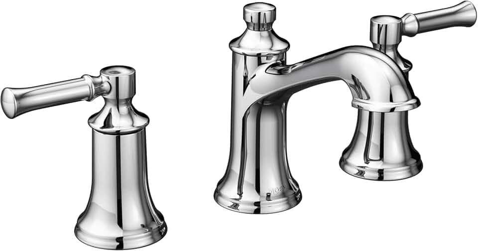 Moen Dartmoor Chrome Two-Handle High Arc Widespread Bathroom Sink Faucet for 3-Hole Setups with Valve Included, TV6805